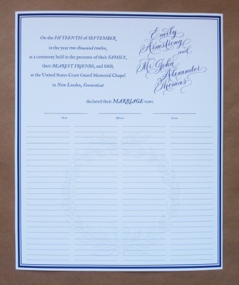 Quaker marriage certificate - Em for Marvelous